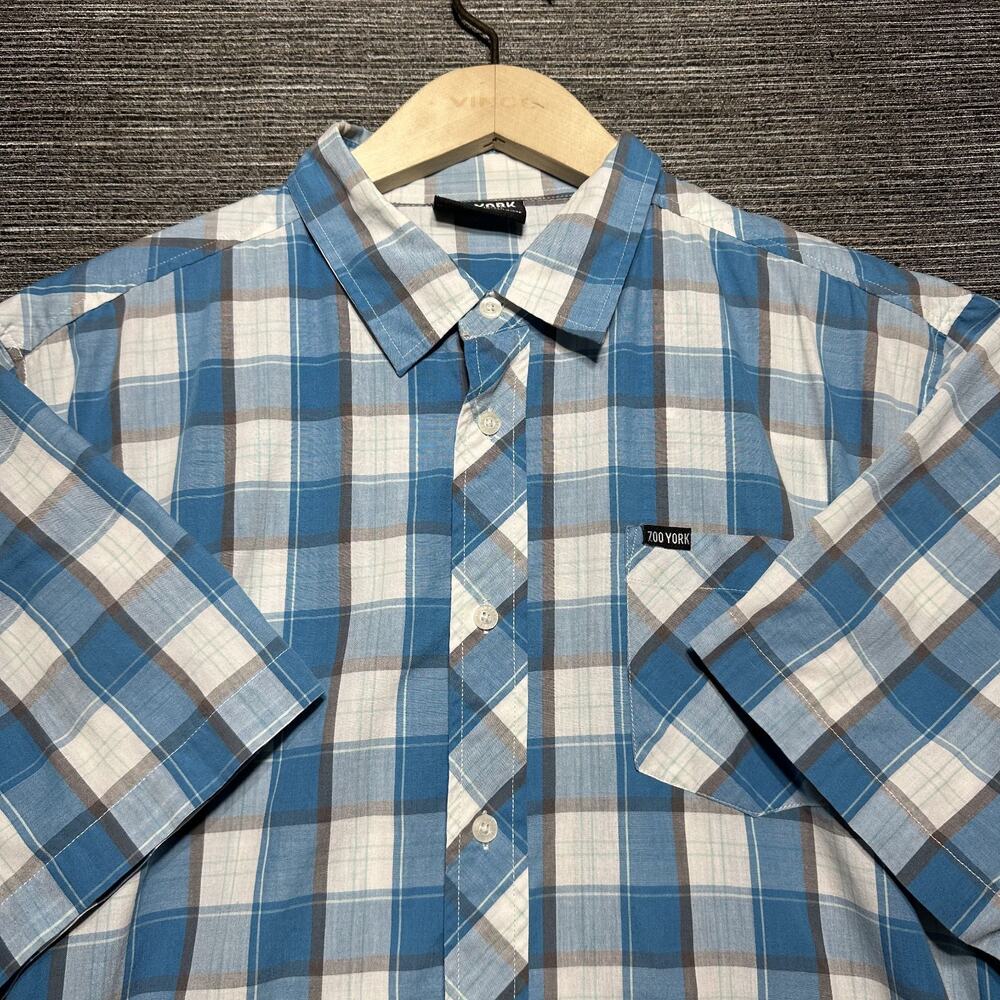 Zoo York Shirt Men's XL Blue Windowpane Plaid Short Sleeve Button Up Summer